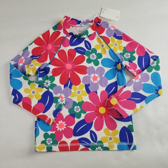 Boden Rashguard Swim Shirt Girls 6-7 Colorful Floral Sun Protectant UPF Top NEW - Picture 1 of 9